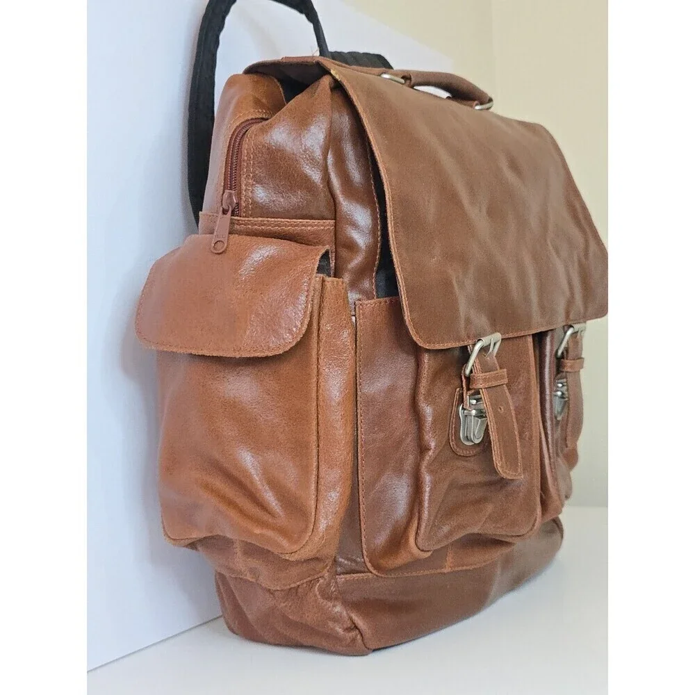Wilson Leather Brown Backpack Rucksack Multi Pocket Laptop Travel Bag